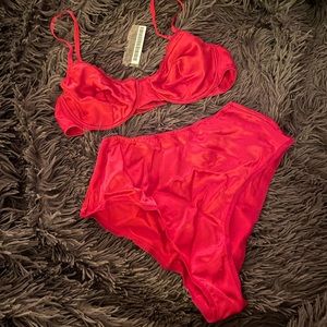 Prada red silk tulle bra (IT 3) tap hipster brief (IT 1) new Valentines Day ❤️